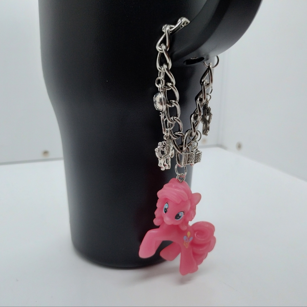 Pinkie Pie My Little Pony Tumbler Charm Silver Handmade Water Bottle Stanley Cup